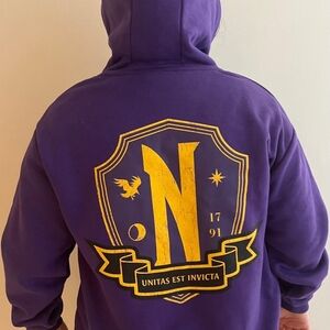 NEVERMORE ACADEMY Purple Hoodie with Gold Graphic